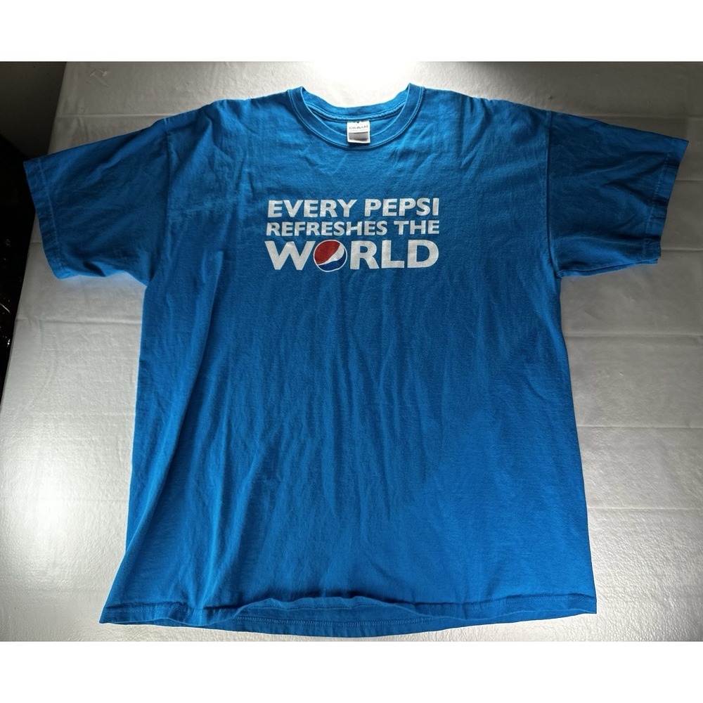 Gildan Pepsi Soda Promo Shirt Mens XL Blue Rare Y2K Pepsi Refreshes Tee